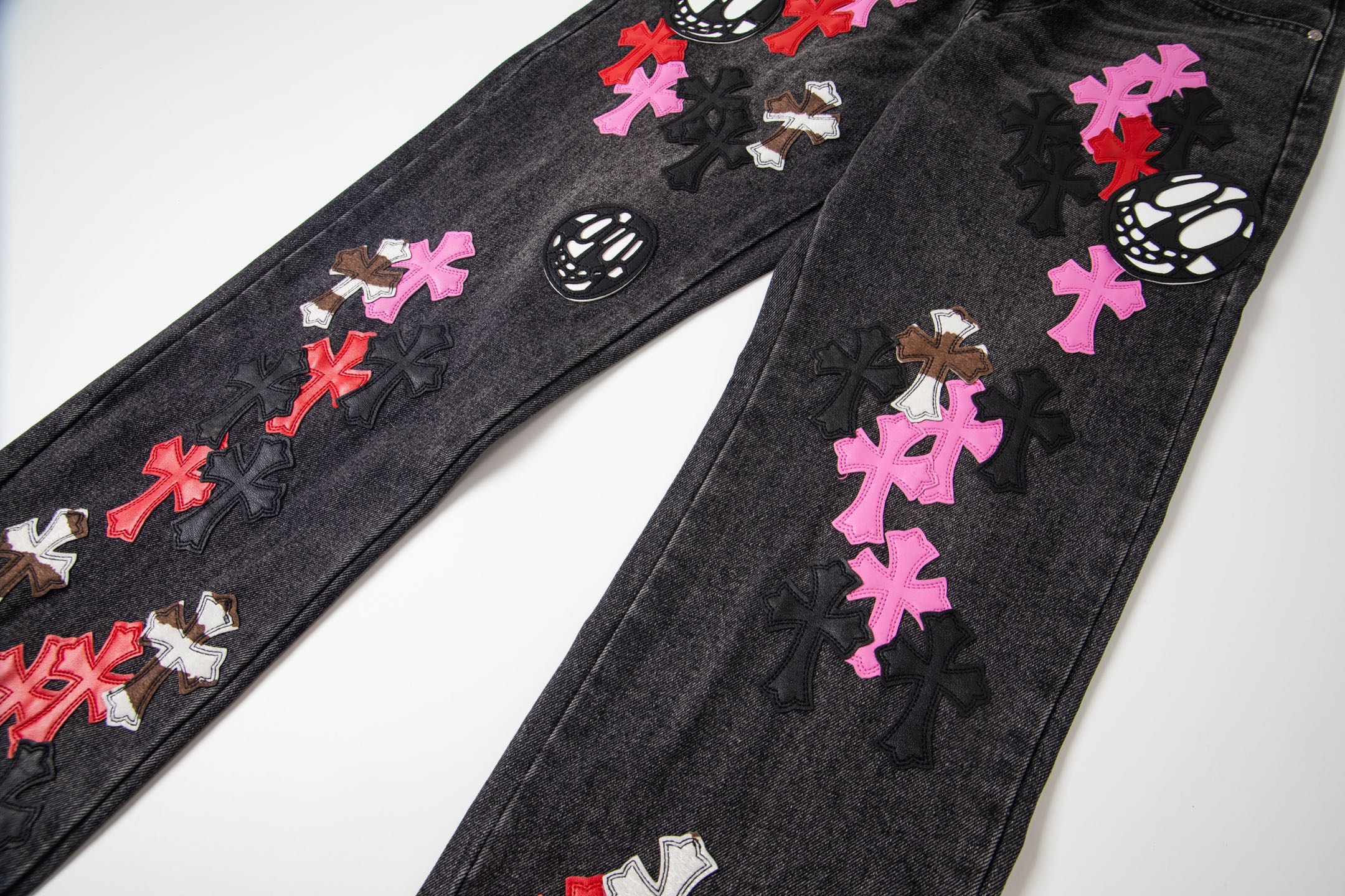 Chrome Hearts Multi Cross Patch Denim Jeans - Grey Gothic Street Pants