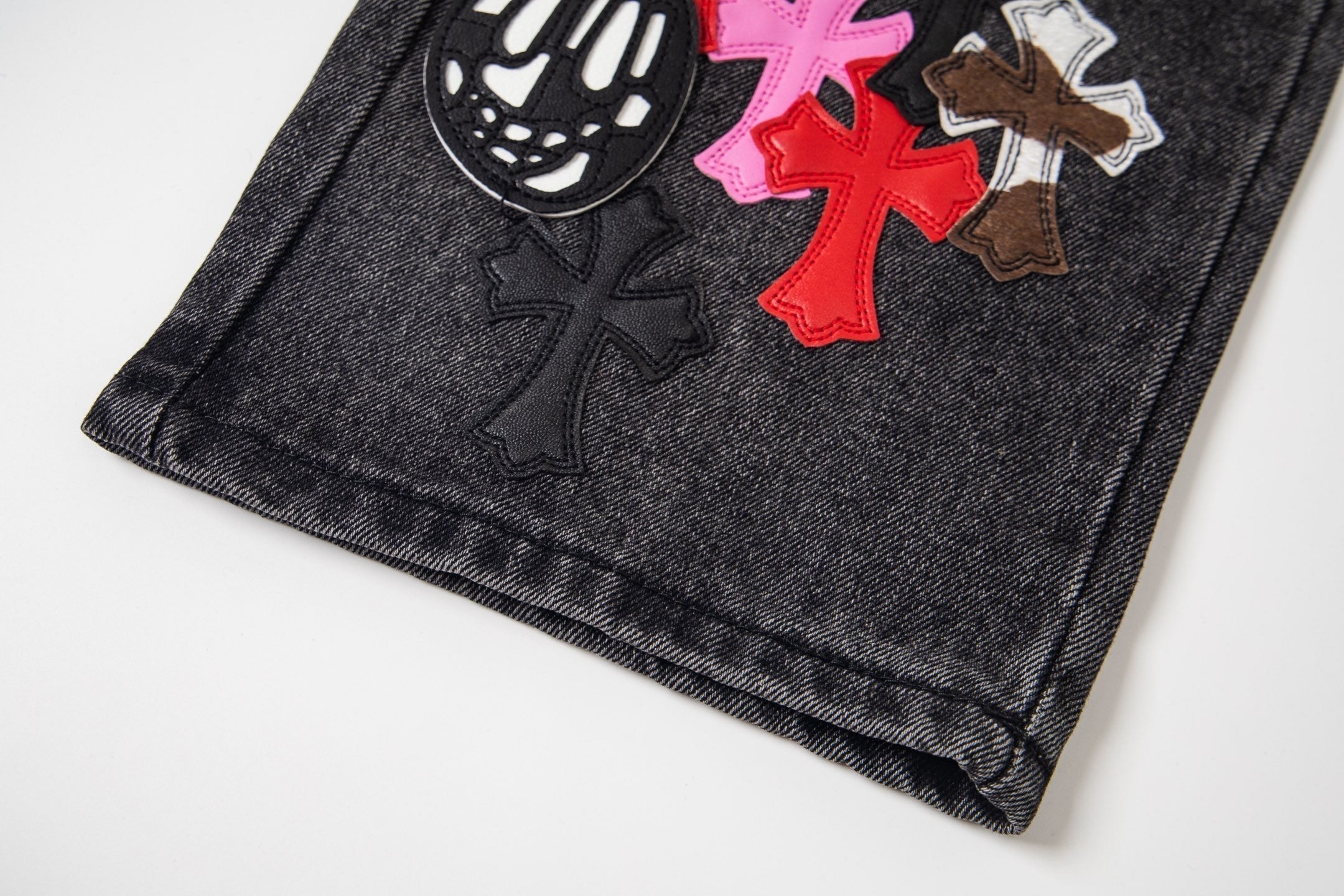 Chrome Hearts Multi Cross Patch Denim Jeans - Grey Gothic Street Pants
