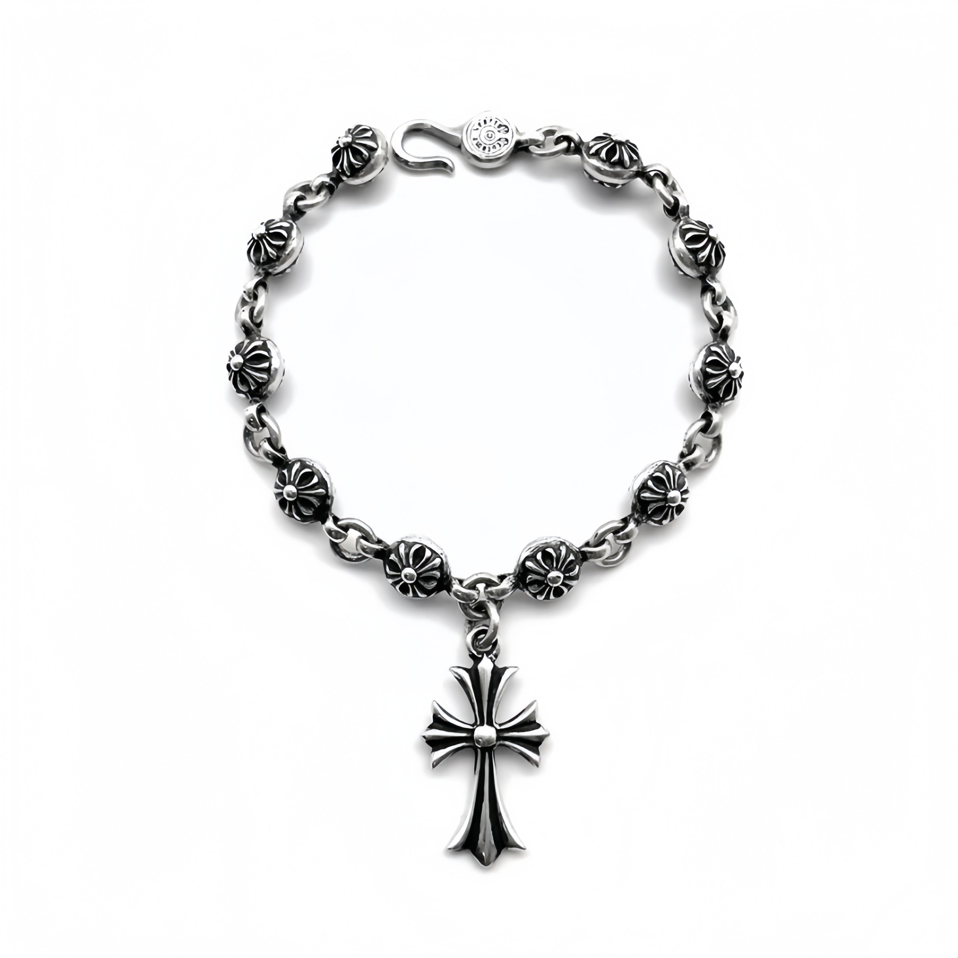 Chrome-Hearts Silver Cross Ball Tiny E Bracelet