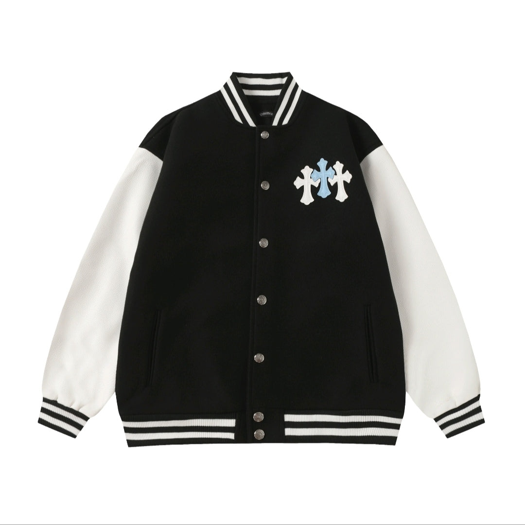 Chrome-Hearts Black White Street Style Baseball Coat 002