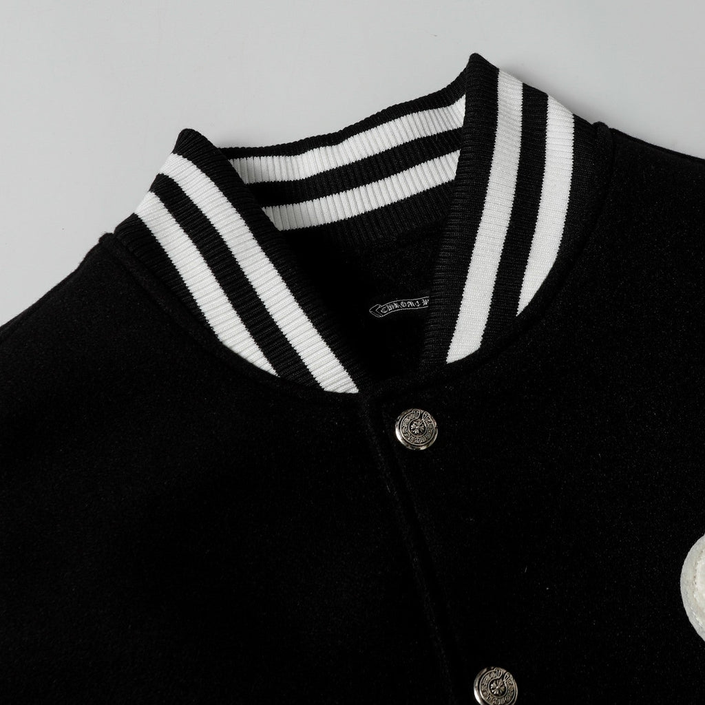 Chrome-Hearts Varsity Jacket - Black White Gothic Baseball Coat 2206