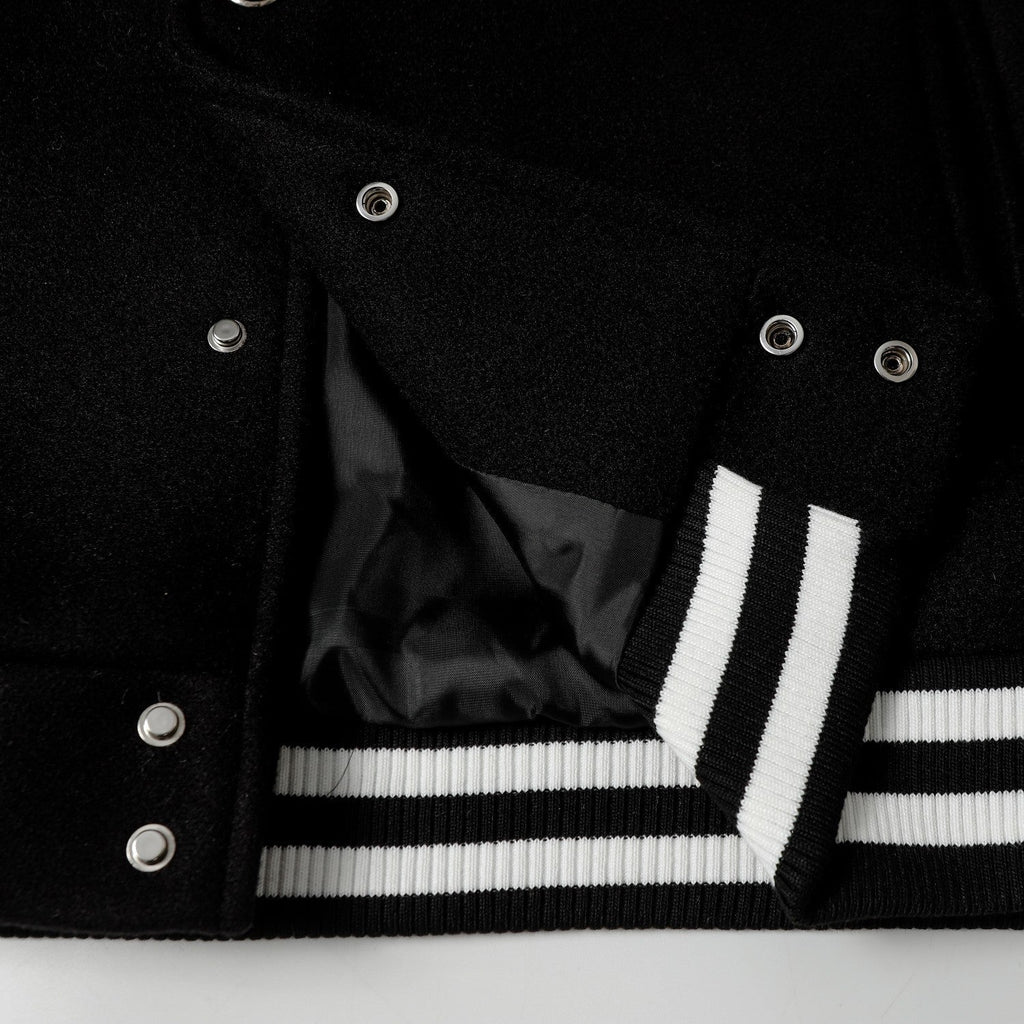 Chrome-Hearts Layered Cross Varsity Jacket - Black White Street Style Outerwear 2208