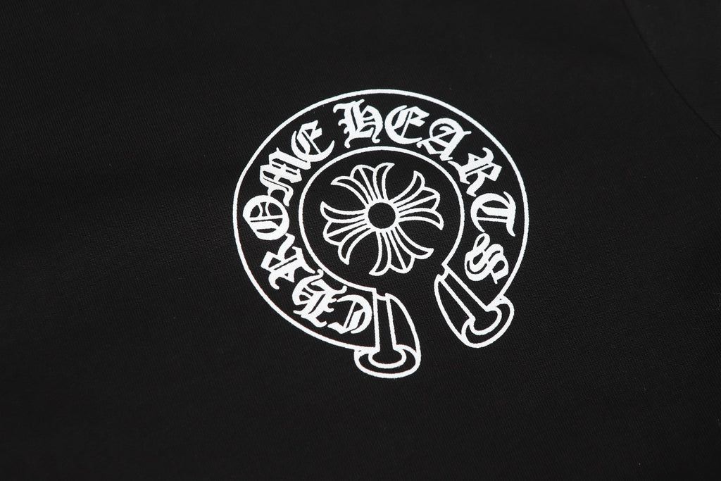 Chrome Hearts Logo Flag Long Sleeve Tee   Black White Gothic Street T-Shirt K2126