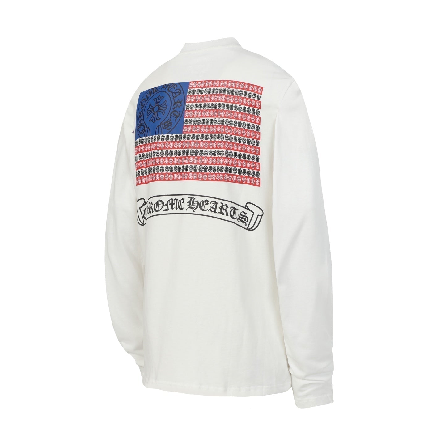 Chrome Hearts Logo Flag Long Sleeve Tee   Black White Gothic Street T-Shirt K2126