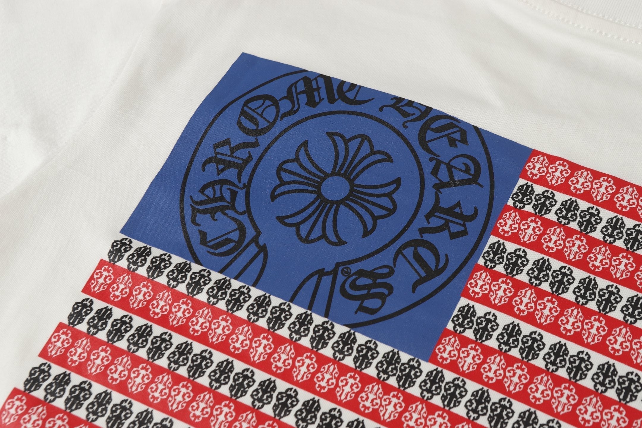 Chrome Hearts Logo Flag Long Sleeve Tee   Black White Gothic Street T-Shirt K2126