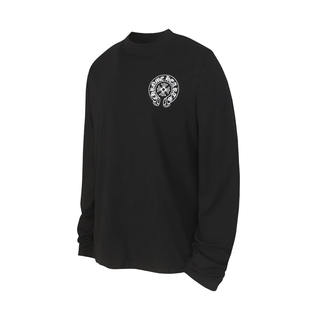 Chrome Hearts Logo Flag Long Sleeve Tee   Black White Gothic Street T-Shirt K2126