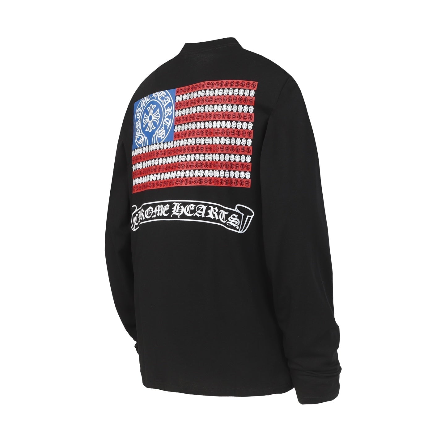 Chrome Hearts Logo Flag Long Sleeve Tee   Black White Gothic Street T-Shirt K2126