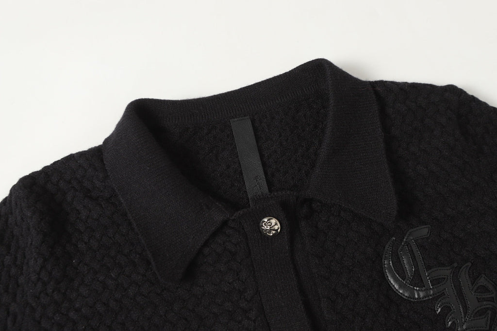 Chrome-Hearts Gothic Cross Knit Cardigan - Black Grey Streetwear Jacket 904