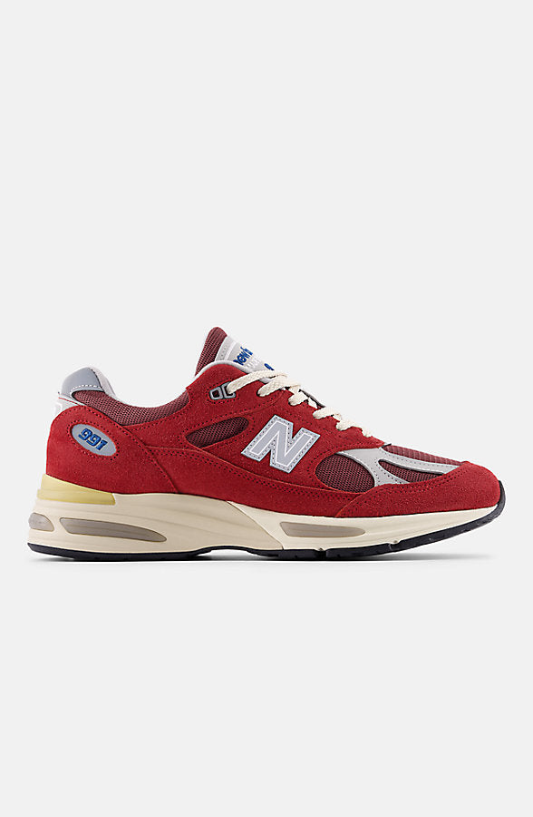 New Balance Men's Made in UK 991V2 Vintage Sports Shoes - Karanda Red/Cordovan And Harbor Mist