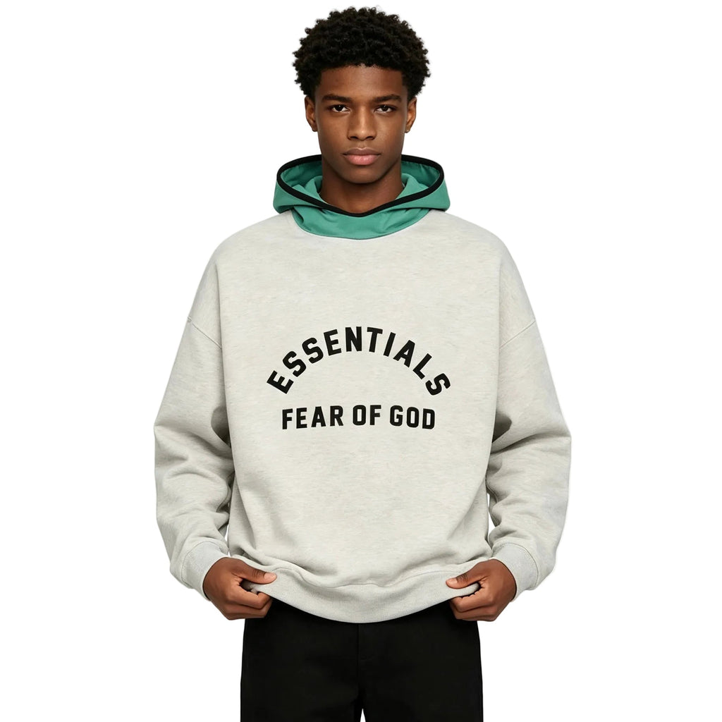 Fear of God Essentials SS24 Nylon Fleece Hoodie Light Heather Grey/Mint Leaf
