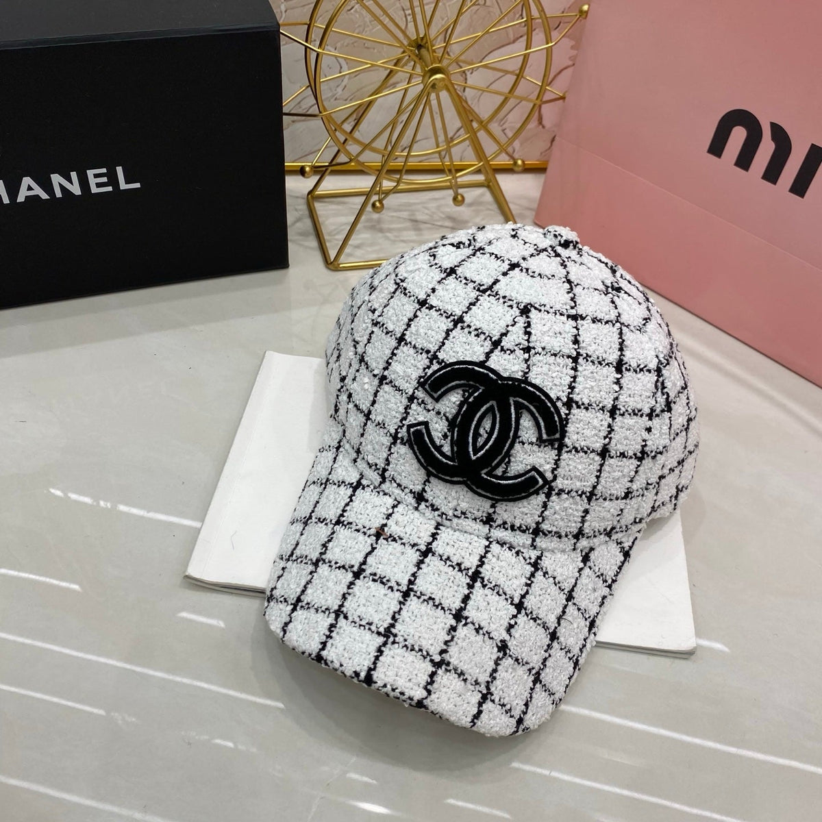 Chanel Checkered Baseball Cap