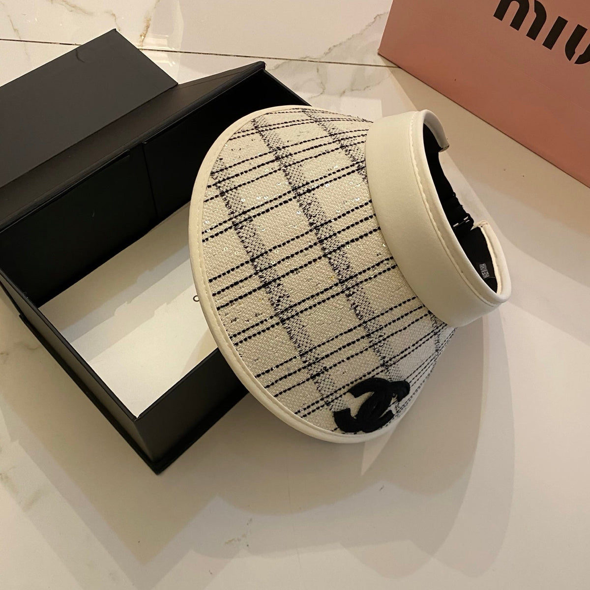 Chanel-Inspired Checkered Sun Visor