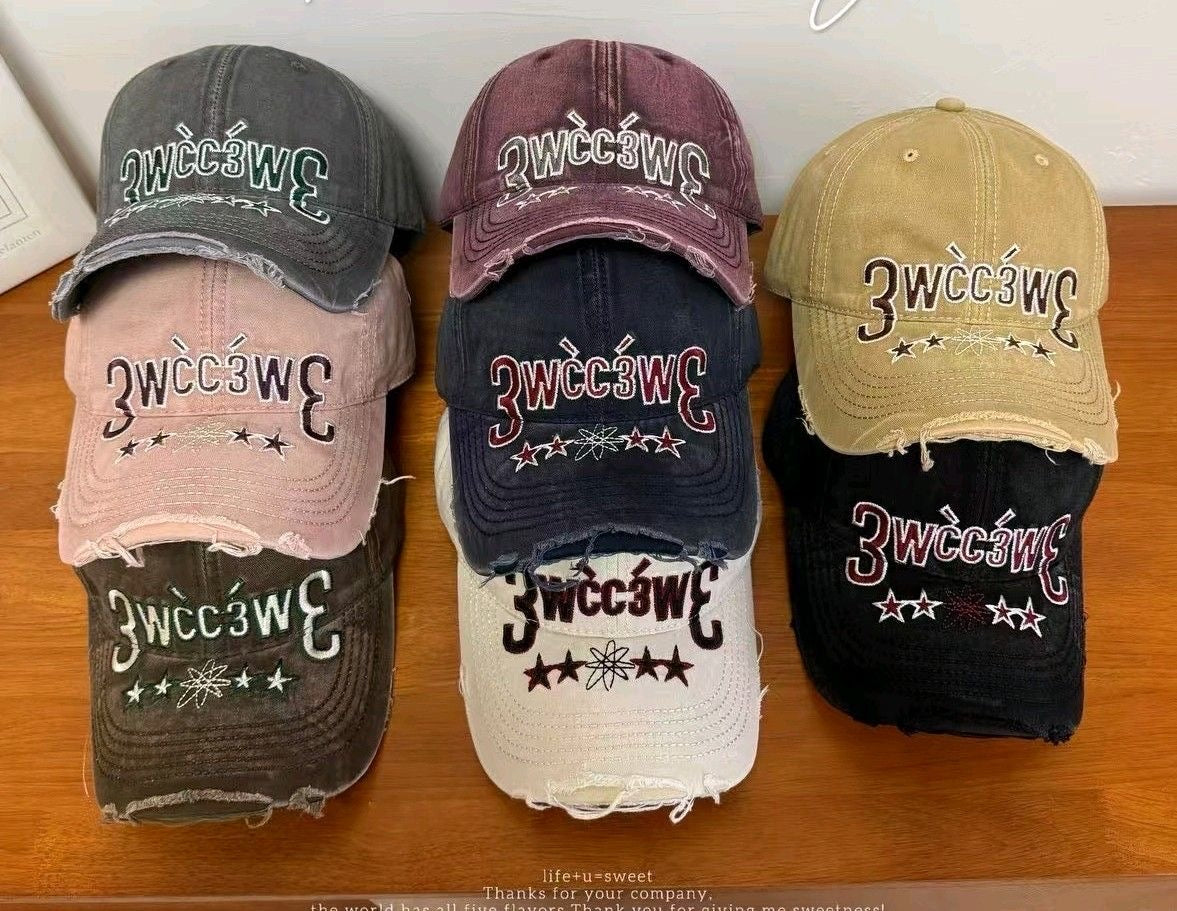 Distressed Washed Frayed-Edge Lettered Cap