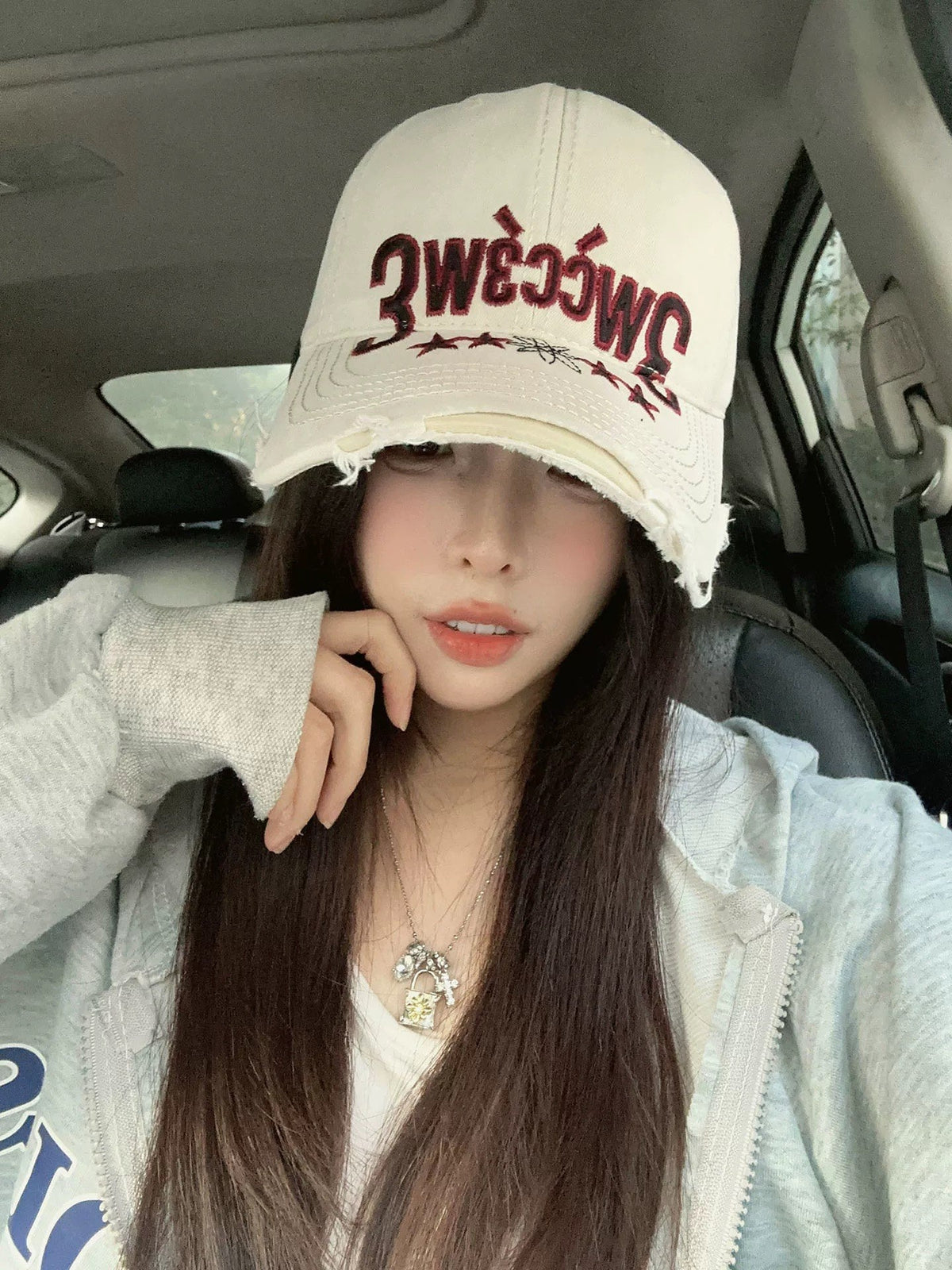 Distressed Washed Frayed-Edge Lettered Cap