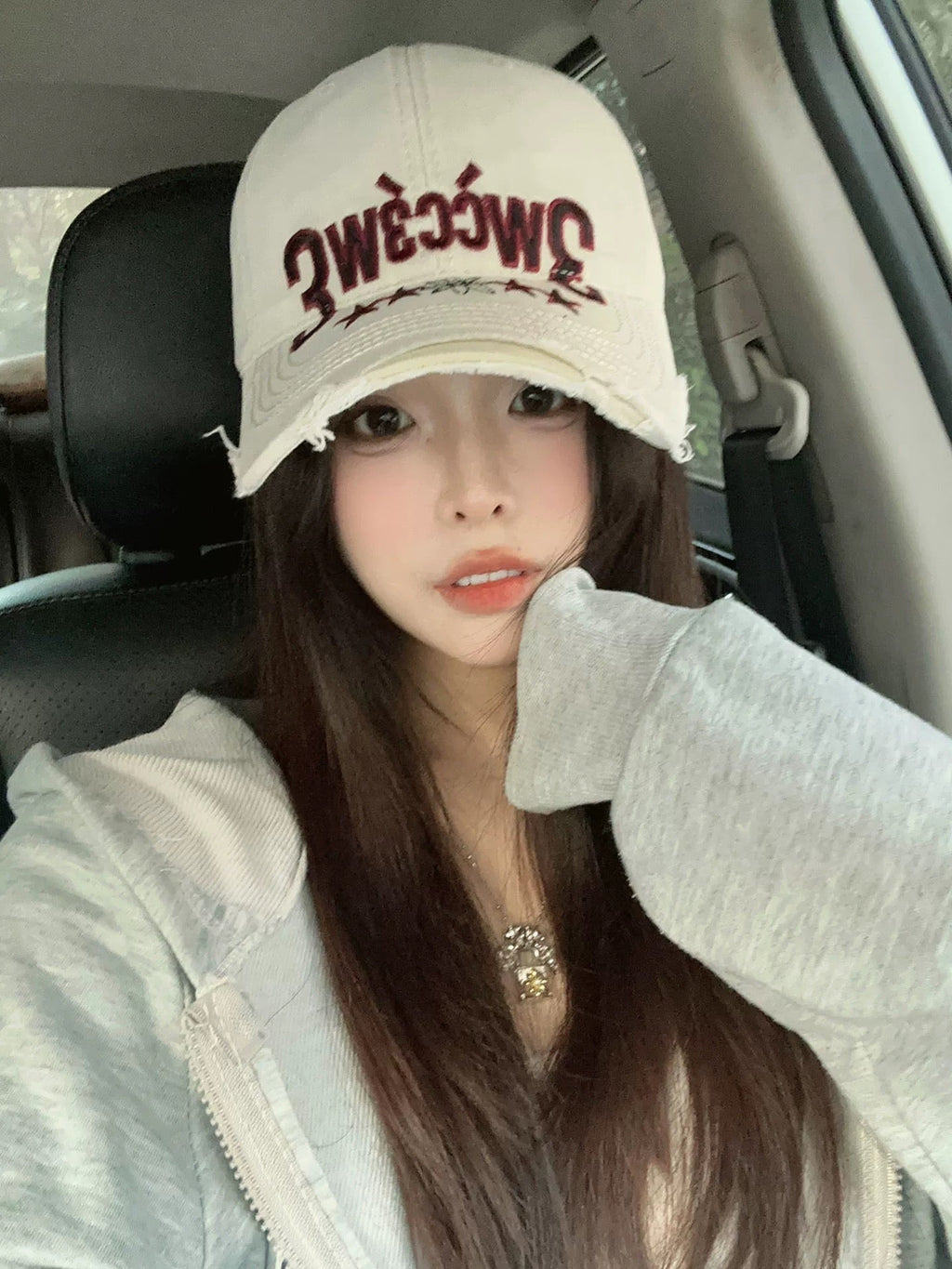 Distressed Washed Frayed-Edge Lettered Cap