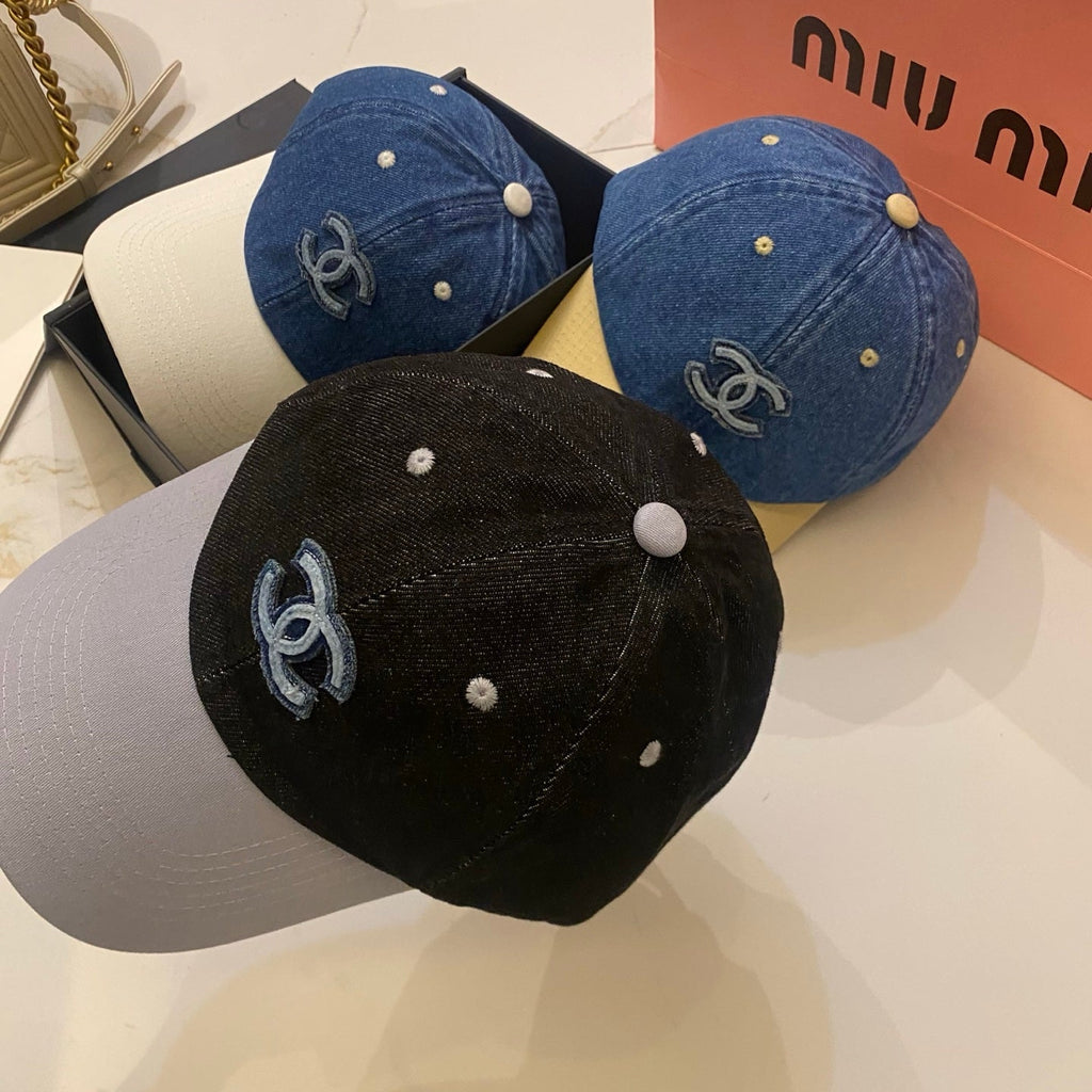 Chanel Color-Block Denim Baseball Cap
