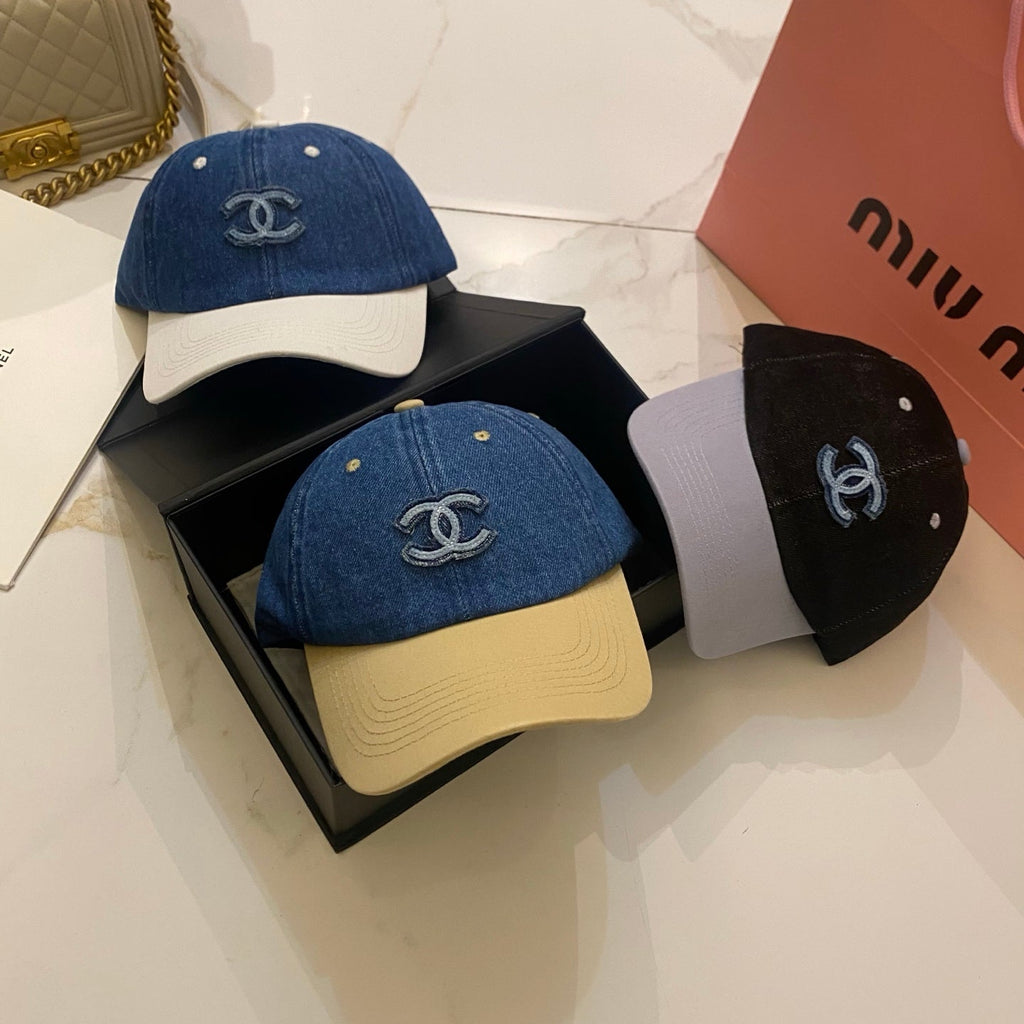 Chanel Color-Block Denim Baseball Cap