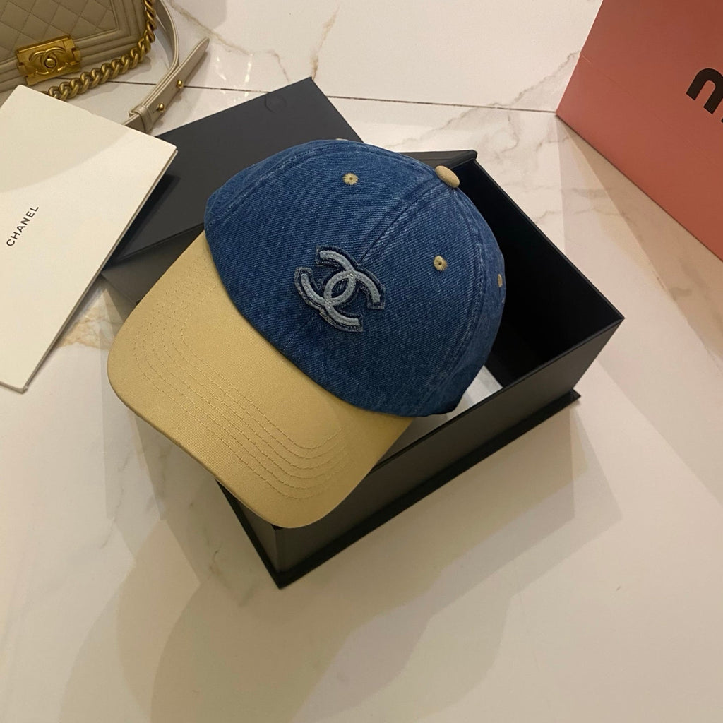 Chanel Color-Block Denim Baseball Cap