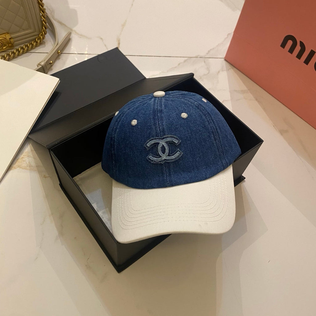 Chanel Color-Block Denim Baseball Cap