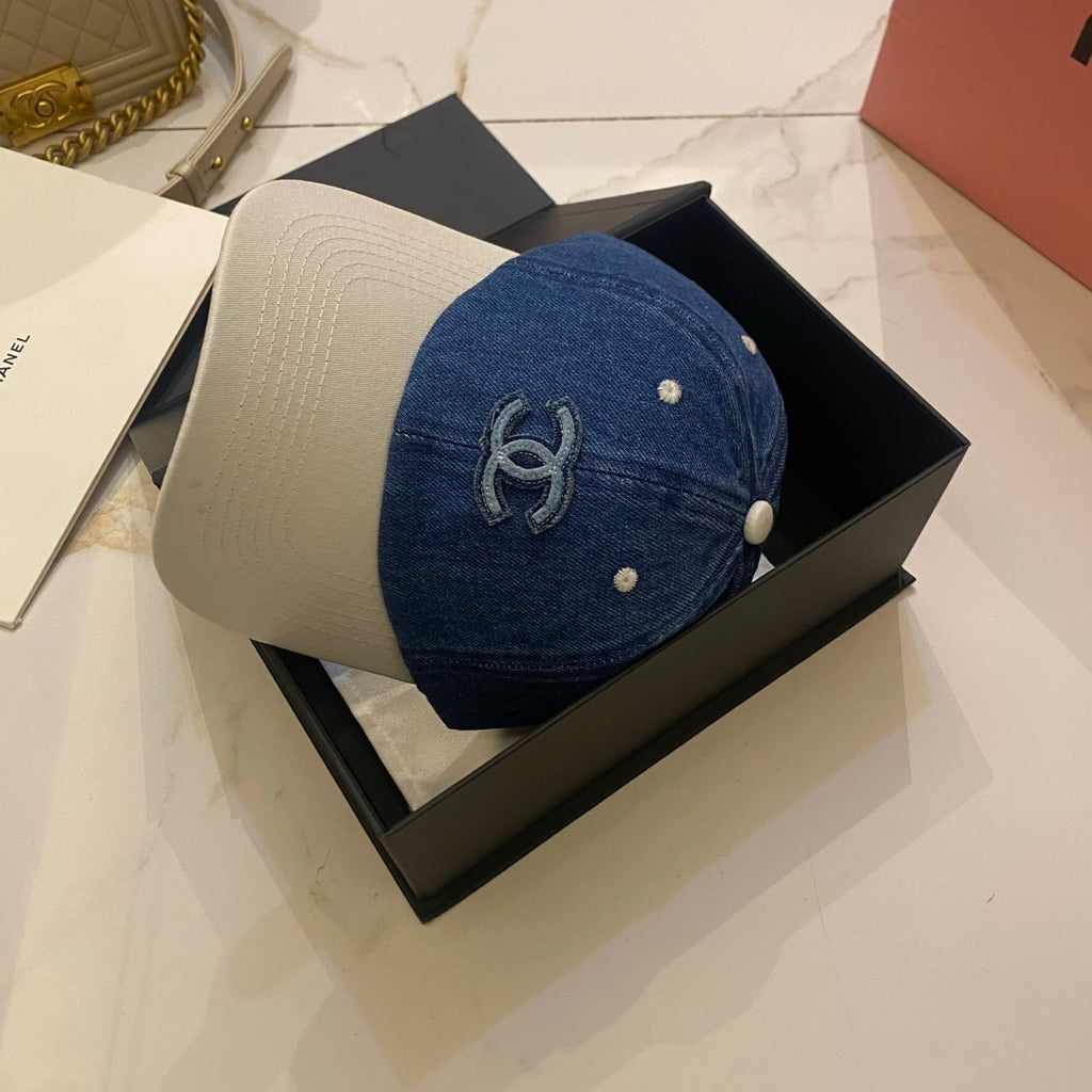 Chanel Color-Block Denim Baseball Cap