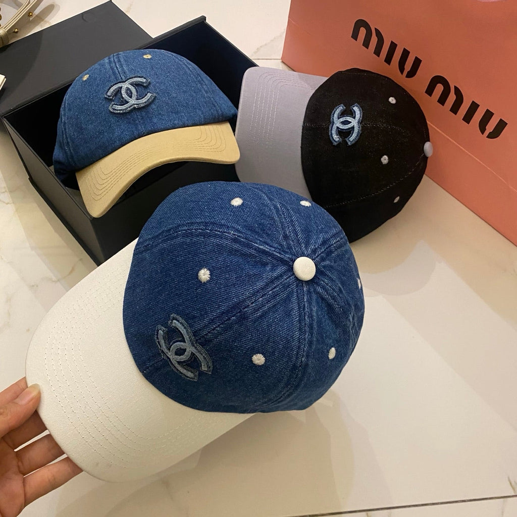 Chanel Color-Block Denim Baseball Cap
