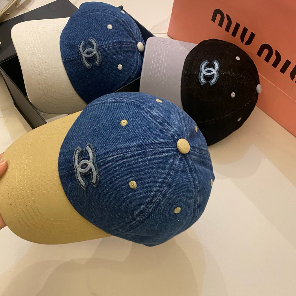 Chanel Color-Block Denim Baseball Cap