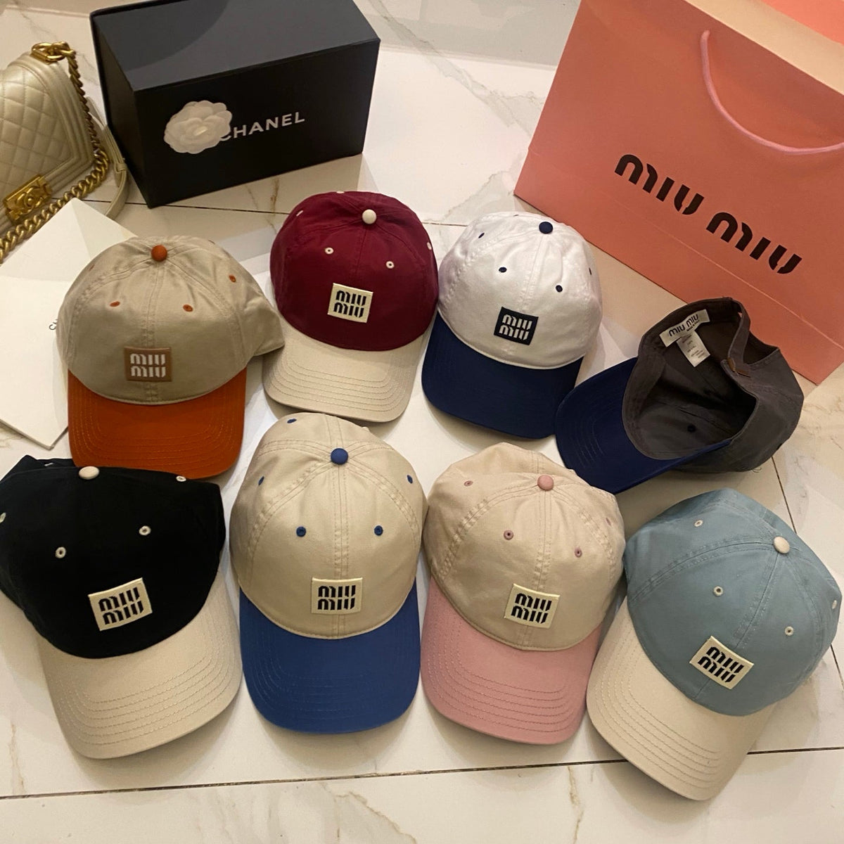 Miu Miu Color-Block Logo Baseball Cap