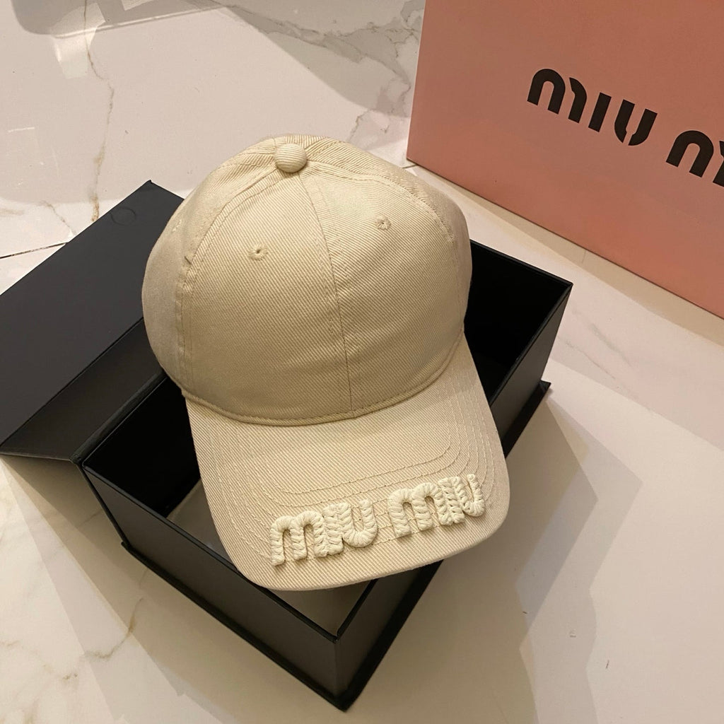 Miu Miu Distressed Washed Baseball Cap - Black / White