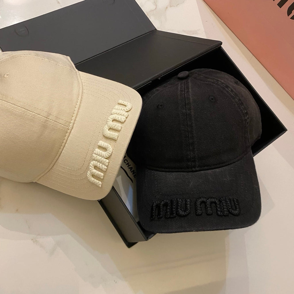Miu Miu Distressed Washed Baseball Cap - Black / White