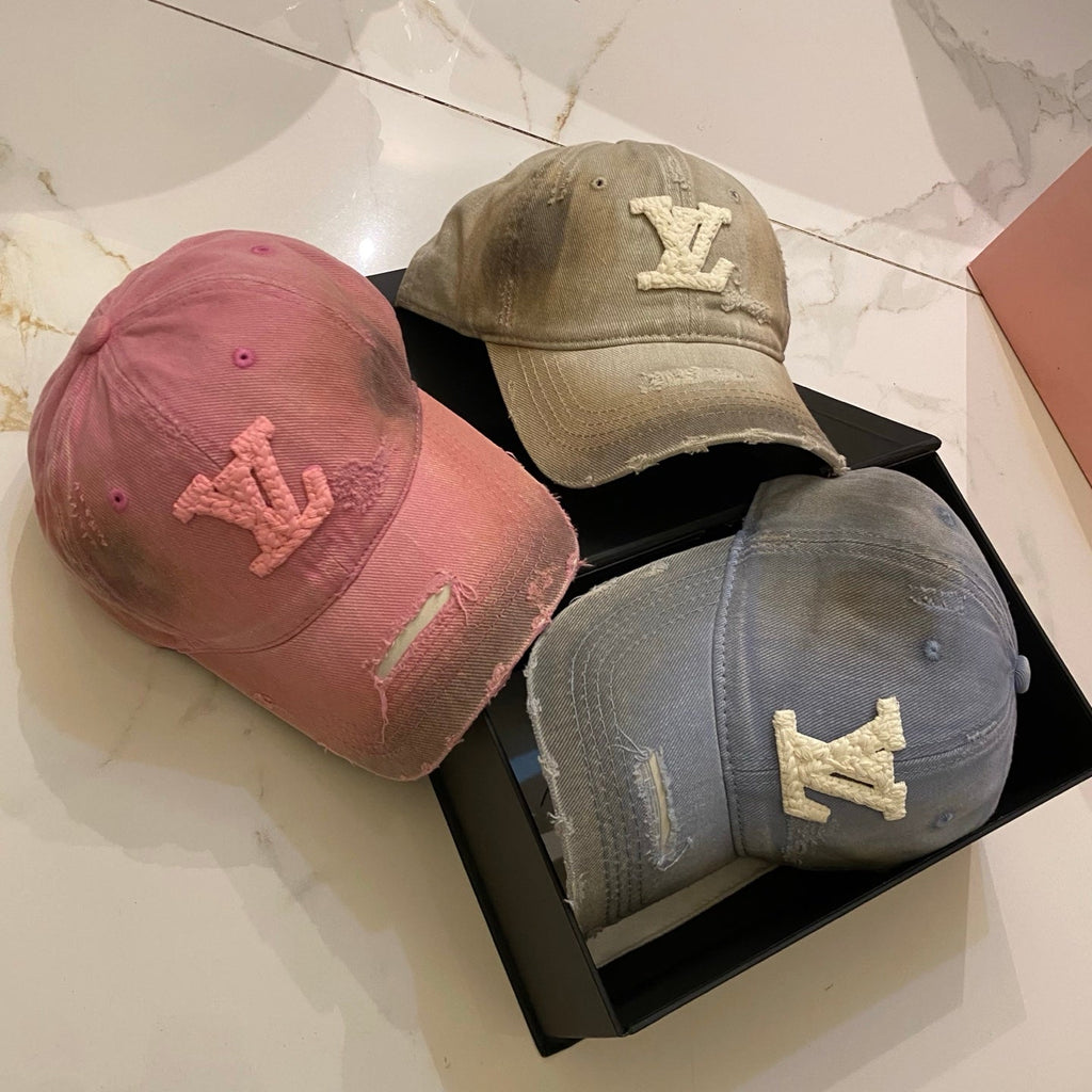 Louis Vuitton Baseball Cap With Distressed Craft And Woven Logo