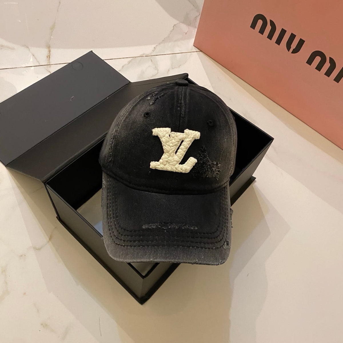 Louis Vuitton Baseball Cap With Distressed Craft And Woven Logo
