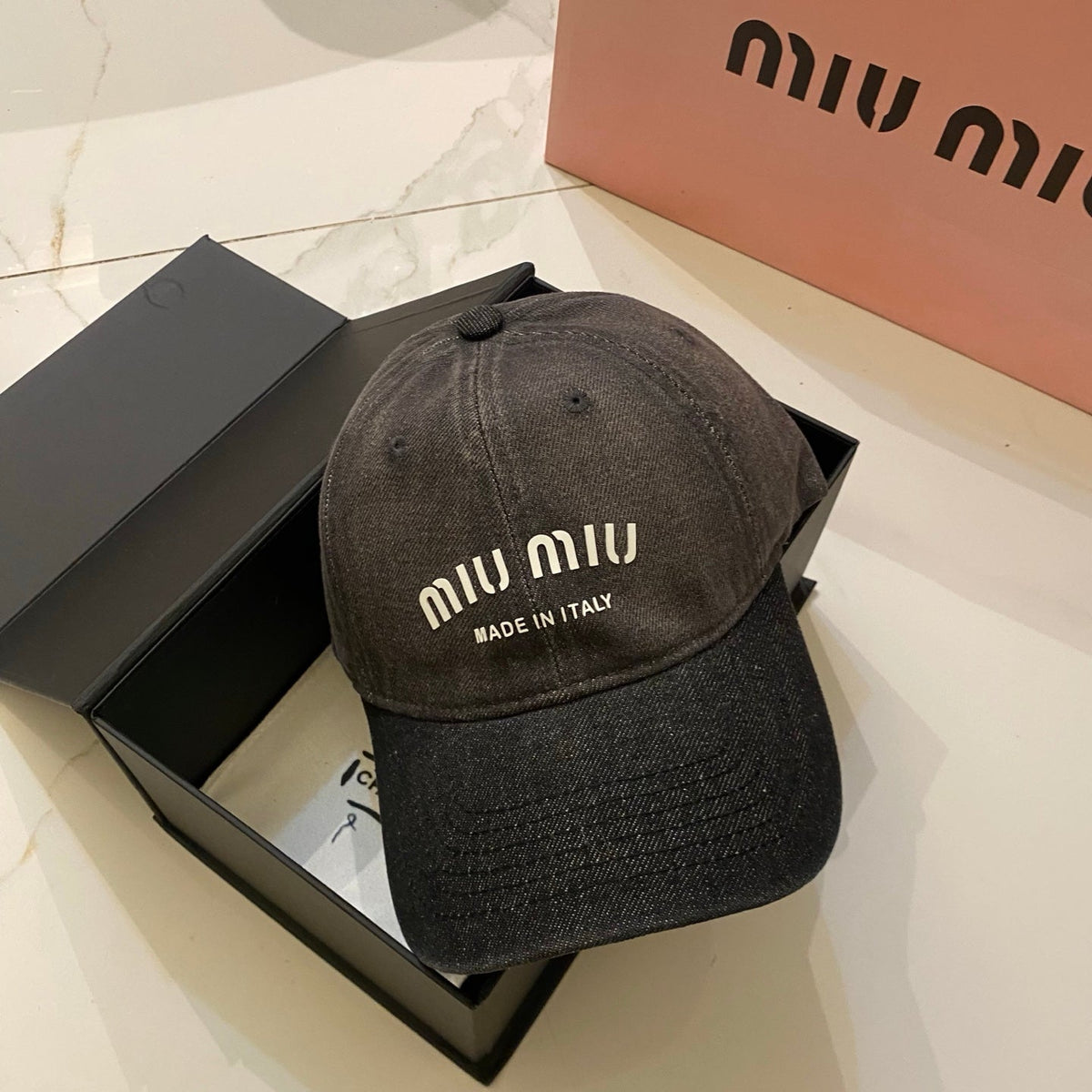 Miu Miu Distressed Washed Baseball Cap - Blue / Brown