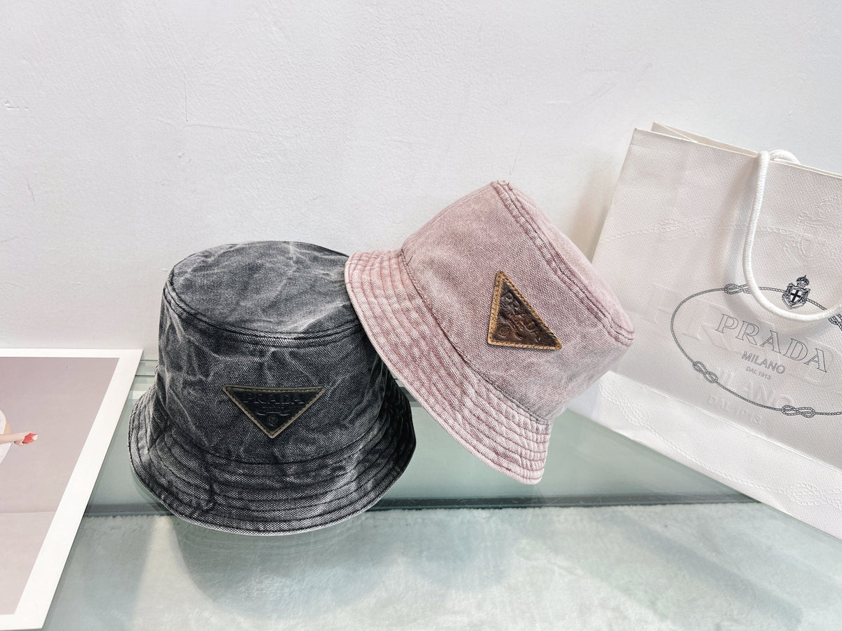 Prada Bucket Hat - Gray / Pink