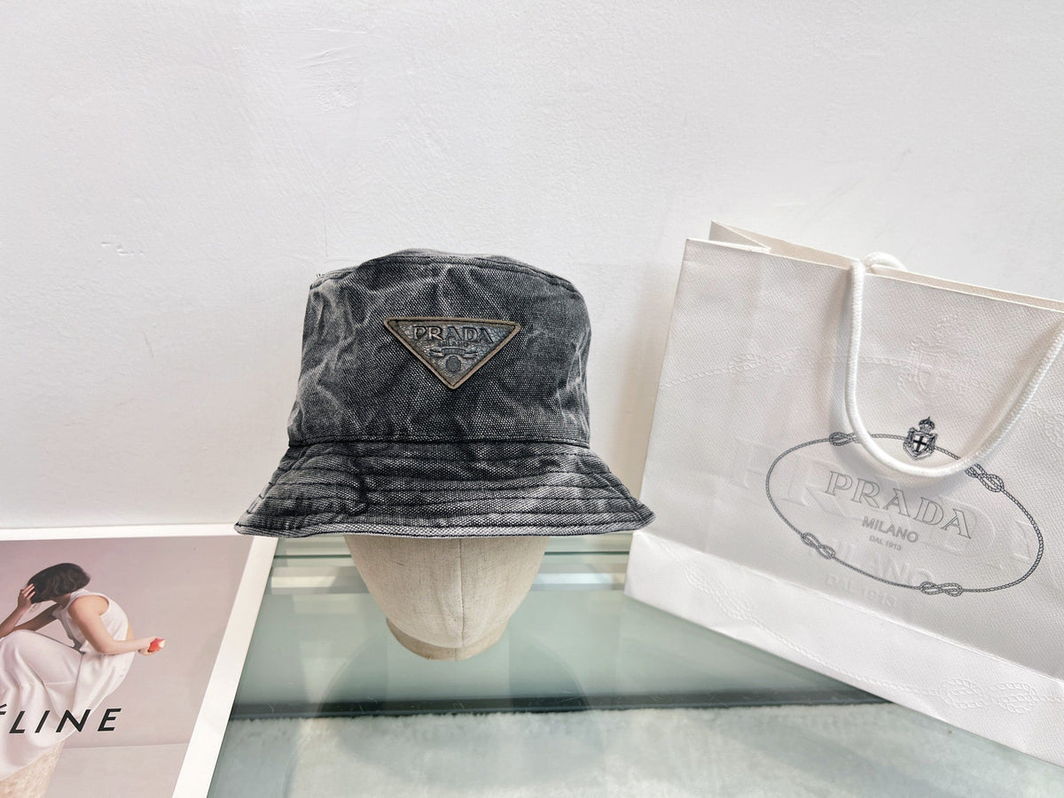Prada Bucket Hat - Gray / Pink