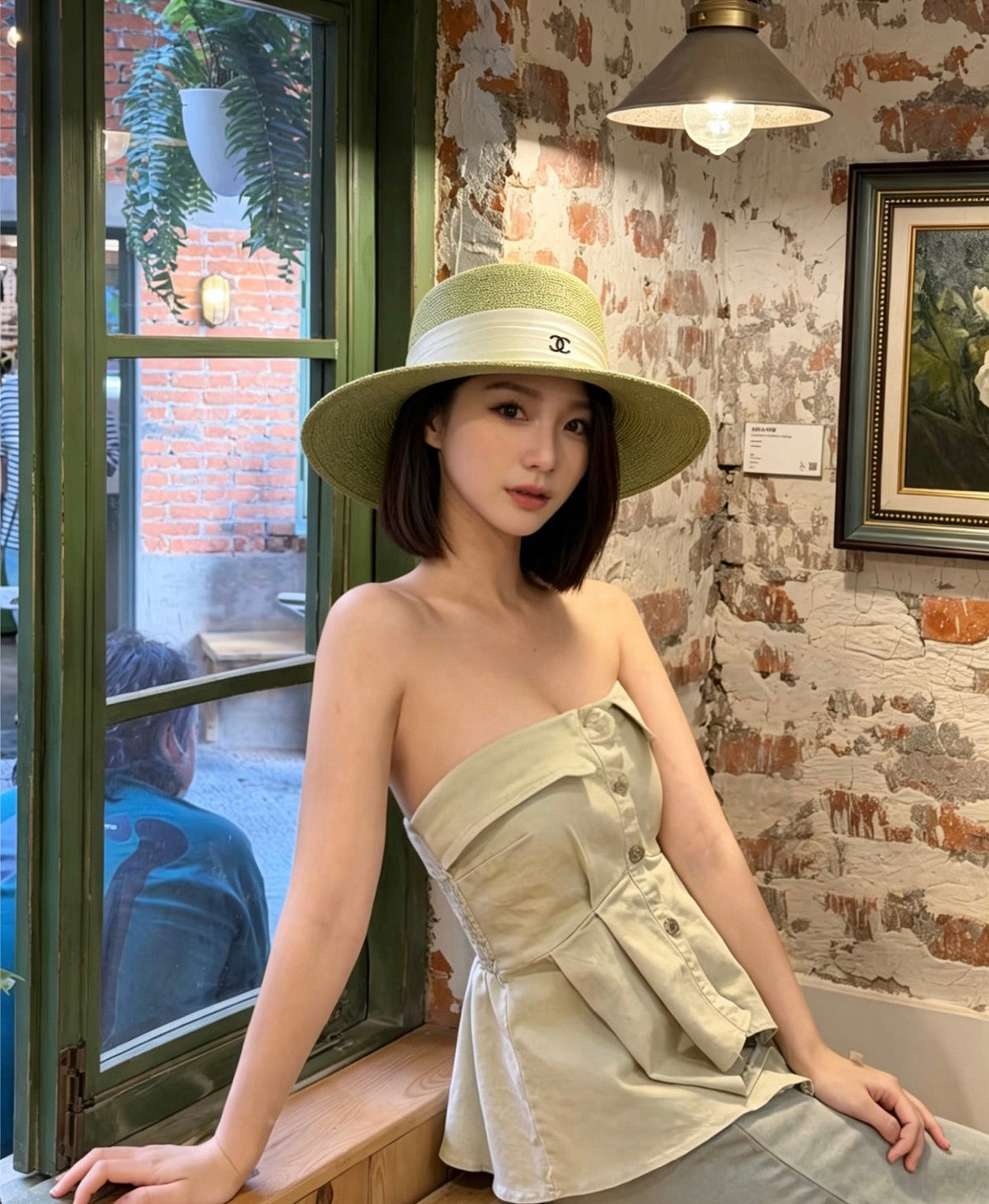 Chanel Straw Flat-Top Hat