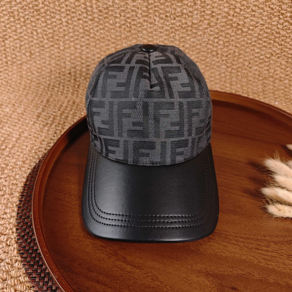 Fendi FF Monogram Leather Brim Baseball Cap