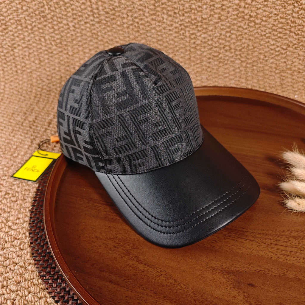 Fendi FF Monogram Leather Brim Baseball Cap