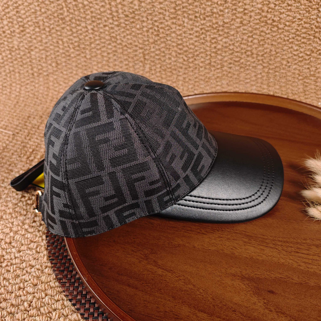 Fendi FF Monogram Leather Brim Baseball Cap