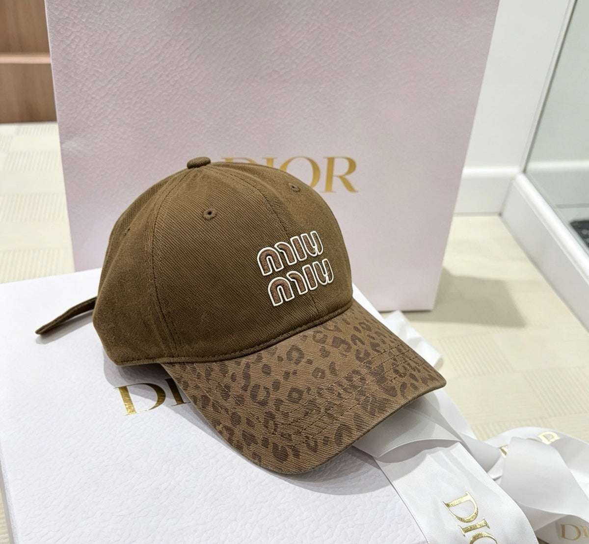 Miu Miu Leopard Brim Baseball Cap