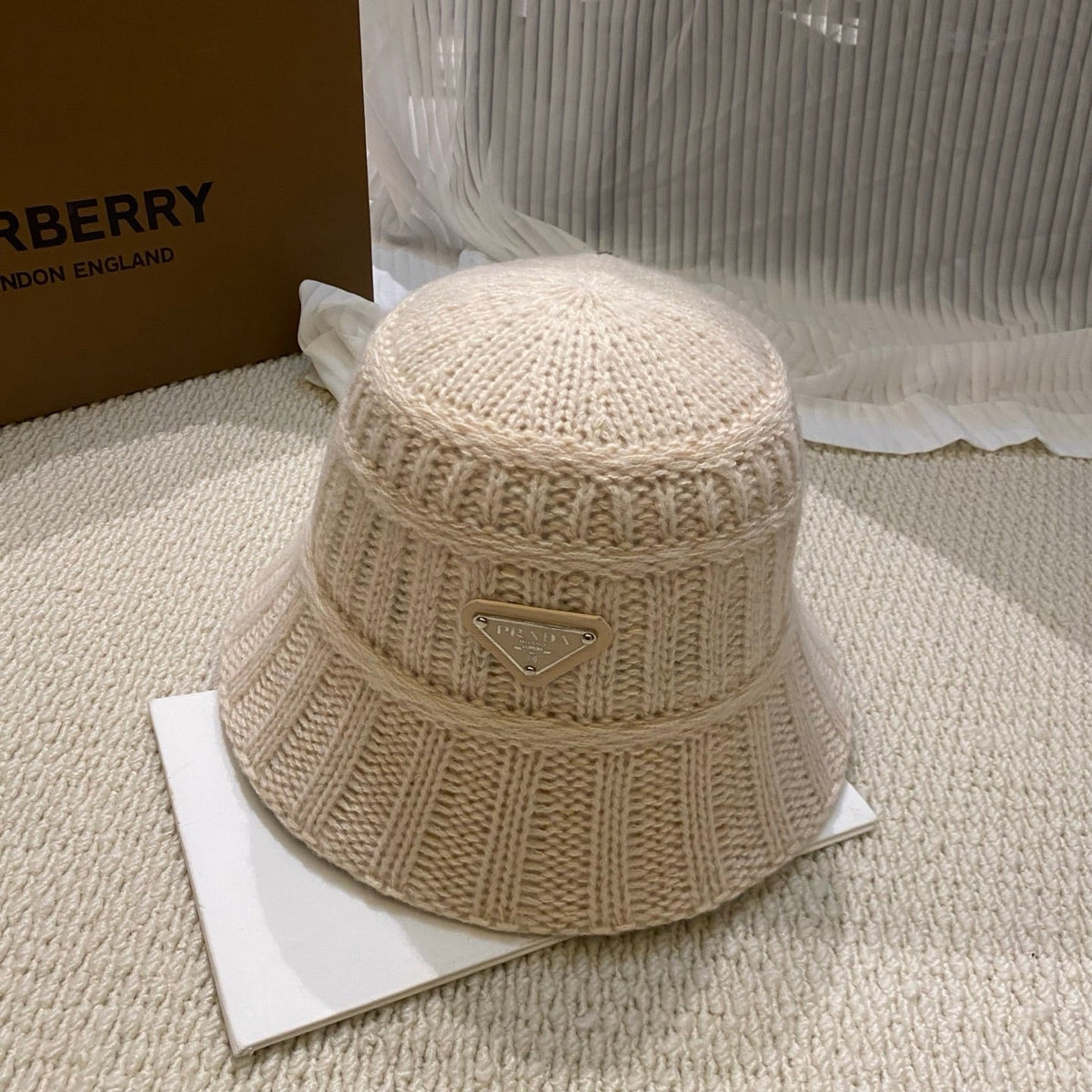 Prada Ribbed Knit Bucket Hat